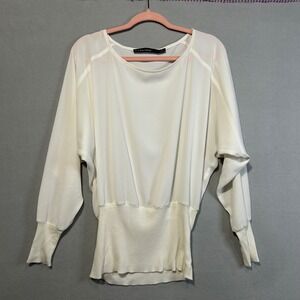 Iris Setlakwe Cream Sheer Top Size 4 Dolman Sleeve Knit Waist and Cuffs Elegant